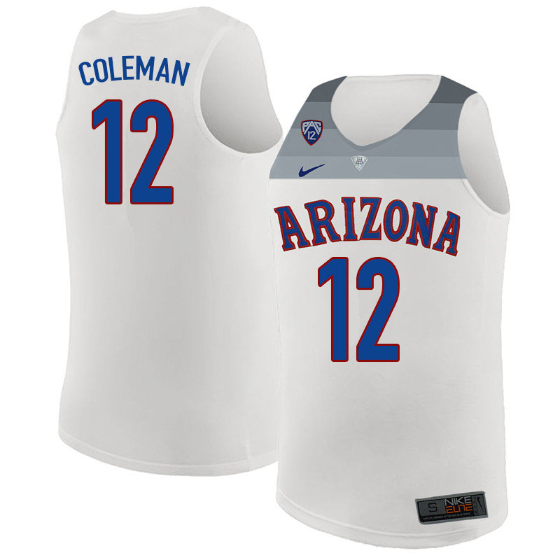 2018 Men #12 Justin Coleman Arizona Wildcats College Basketball Jerseys Sale-White